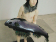 Hyunsoo Kim, Boy with Fish, 2007, polyester resin, silicone, human hair and oil colour, 115x85x150cm . Photo: William Hollister.