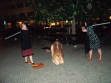 Mirja Koponen, Petra Pennington and Sara Sinclair performing in Prague streets, Sept 2009. Photo by Darren Farquhar