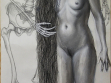 Lucie Ferlíková, With Skeleton, ink, pencil and acryl on paper, 167x65cm, 2010